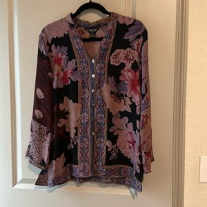 Citron 100% silk blouse size M mandarin collar with flared sleeves